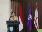 Ketua Kwarda Pramuka Bengkulu, Hamka Sabri memberika sambutan saat membuka Rakerda Gerakan Pramuka Bengkulu.(Foto HB/Idrs)