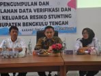 Verifikasi Data Stunting Plt Kepala BKKBN Bengkulu, Iqbal Apriansyah (tengah) saat memberikan sambutan pada acara warshop pengumpulan dan pengelolaan data verifikasi dan validasi keluarga berisiko stunting di Kabupaten Bengkulu Tengah.(Foto HB/Idris)