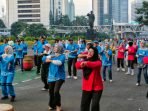 Ribuan warga mengikuti senam sehat di arena Car Free Day Jakarta dalam rangka mempromosikan Bengkulu di tingkat nasional.(Foto/Pempeoov Bengkulu)