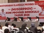 Musprov KONI Bengkulu Pelaksanaan Musprov KONI Bengkulu untuk memilih ketua baru masa jabatan 2025-2030 menggantikan ketua lama, Dedy Ermasyah yang telah berakhir masa jabatanya beberapa waktu lalu. Musprov KONI Bengkulu kali ini calon tunggal, yakni Tengku Zulkarnain.(Foto/Ist)
