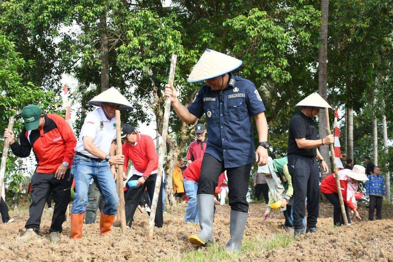 Wali Kota Tanam Jagung di Singaranpati Wali Kota Bengkulu, Dedy Wahyudi bersama masyarakat Kecamatan Singaranpati melaksanakan penanaman jagung di sekitar kawasan Danau Dendam Tak Sudah guna menyukseskan program ketahanan pangan di wilayah ini.(Foto/Ist)