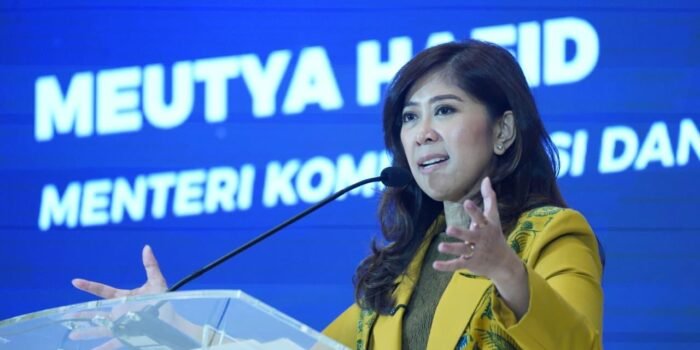 Meutya Hafid memberikan sambutan pada acara Forum Government Public Relations (GPR) Outlook 2026, di Jakarta, Rabu 4 Februari 2026.(Foto/InfoPublik/Amiri Yandi)