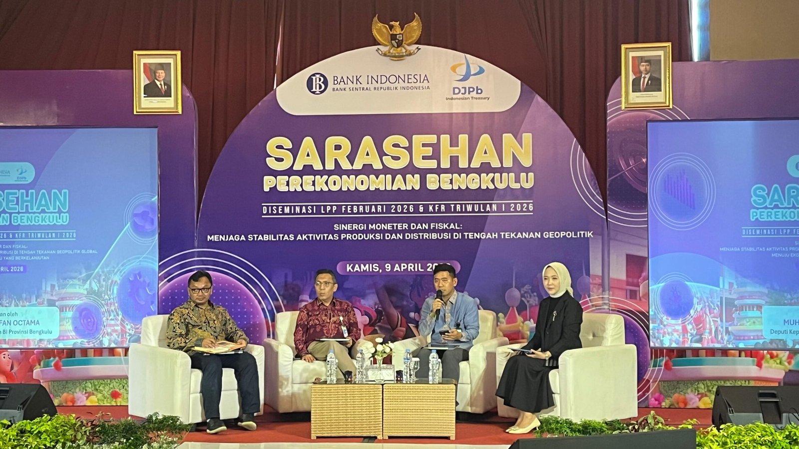 Bank Indonesia Perwakilan Provinsi Bengkulu menggelar Sarasehan Perekonomian Bengkulu 2026 dengan menampilkan tiga pembicara berlangsung di salah satu hotel berbintang di Kota Bengkulu.(Foto HB/Usmin)