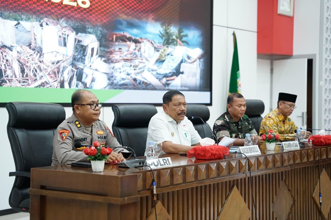 Wagub Bengkulu, Mian pimpin rakor kesiapan menghadapi bencana alam di Bengkulu bersama Korem 041 Gamas Bengkulu.(Foto/Ist)