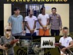 Satreskrim Polres Mukommuko amankan dua tersangka dugaan pelaku judi sambung ayam di salah satu lokasi perkebunan di wilayah tersebut.(Foto/Polres Mukomuko)