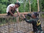 Pembangunan jembatan gantung Garuda di Desa Lubuk Bingin Baru, Kecamatan Sindang Beliti Ilir (SBI), Kabupaten Rejang Lebong kemajuan fisik dilapangan telah mencapai 61 persen.(Foto/Ist)