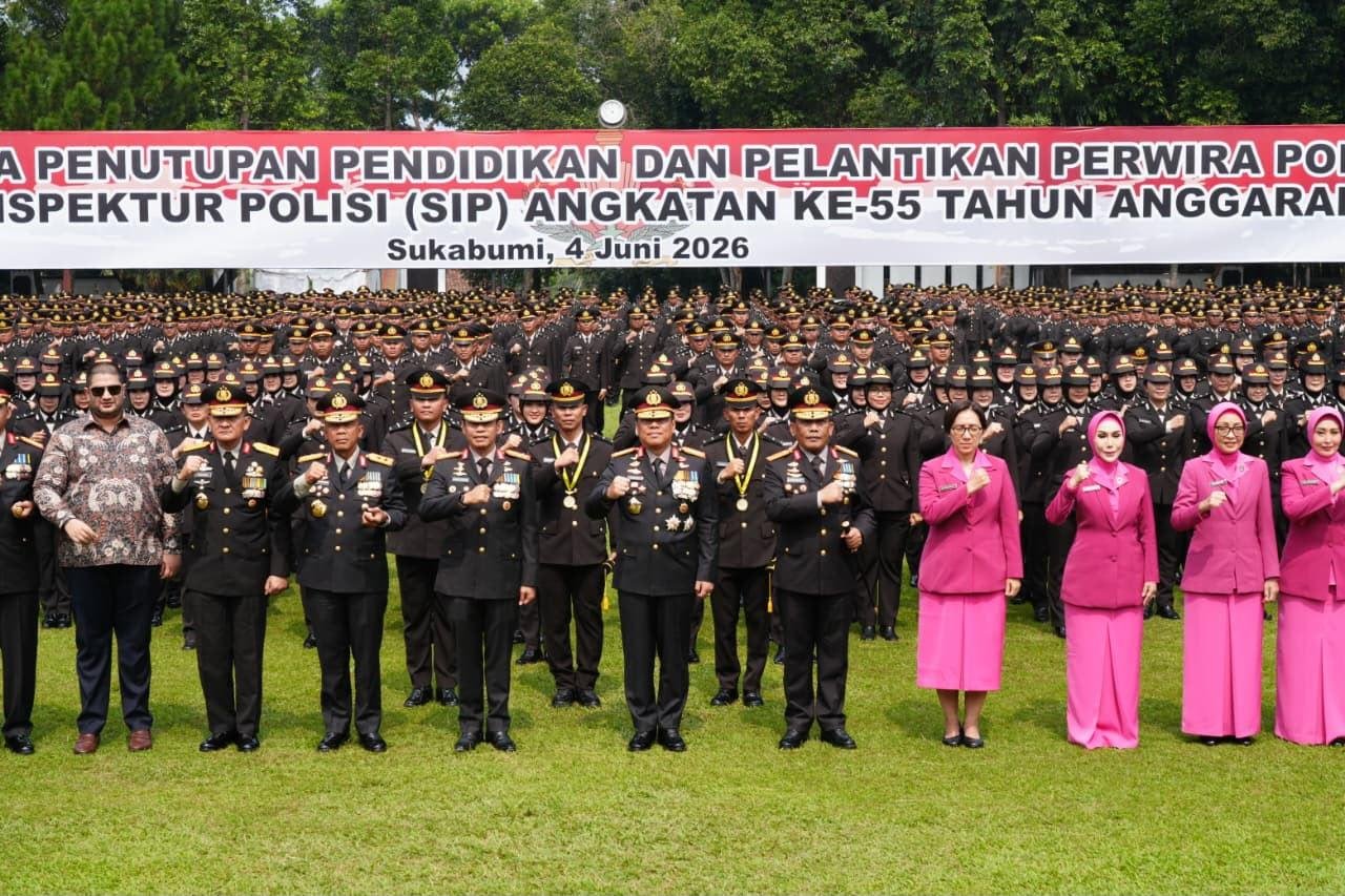 Sebanyak 1.848 perwira polisi dilantik setelah mengikuti pendidikan Sekolah Inspektur Polisi (SIP) Angkatan ke-55 dan SIP Khusus Intelijen Angkatan ke-11 tahun 2026,Setukpa Lemdiklat Polri, Sukabumi.(Foto/Ist)
