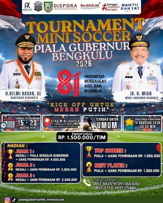 Mini Soccer Bengkulu 2 Tournamen Mini Soccer Piala Gubernur Bengkulu.(Foto/Ist)
